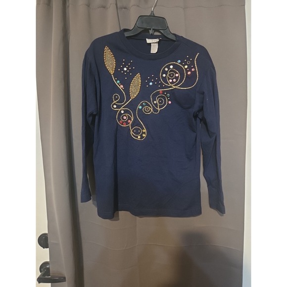 Tops - Vintage Bejeweled‎ Beaded Top Navy Small by Barclay Originals of Miami Sweater